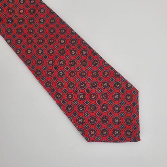 Vintage Men's Silk Tie Red Geometric Pattern Marks & Spencer ST MICHAEL Office - Picture 5 of 7